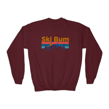 Buy maroon Ski Bum Youth Sweatshirt - Unisex Kid's Ski Bum Crewneck Sweatshirt