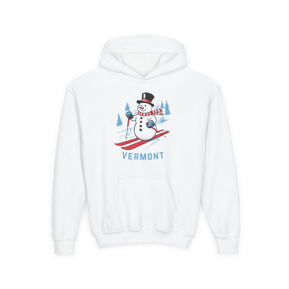 Vermont Youth Hoodie - Skiing Snowman Kids Vermont Hooded Sweatshirt