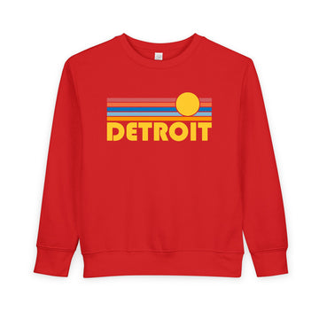 Buy red Detroit, Michigan Toddler Sweatshirt - Retro Sun Detroit Toddler Crewneck Sweatshirt