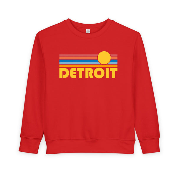 Detroit, Michigan Toddler Sweatshirt - Retro Sun Detroit Toddler Crewneck Sweatshirt