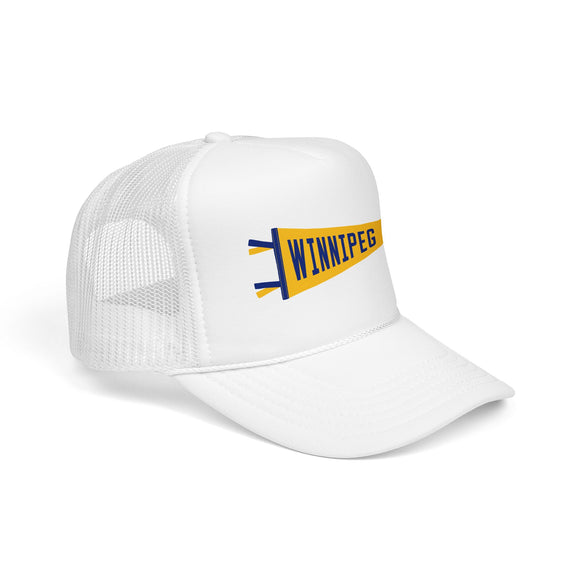 Winnipeg, Manitoba Pennant Trucker Hat — Retro Flag Foam Cap