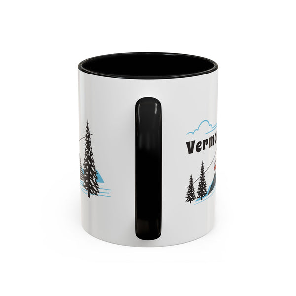 Vermont Retro Snow Skiing Mountain 11 oz Mug, Ski Lodge Decor Coffee Cup, Mountain Gondola Lover Gift, Retro Skiing Mug