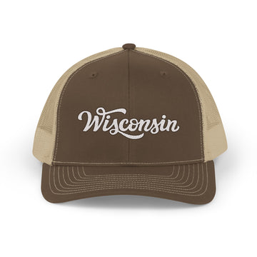 Buy brown-khaki Wisconsin Snapback Trucker Cap - Embroidered Wisconsin Hat