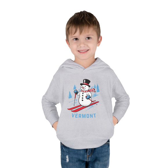 Vermont Toddler Hoodie - Unisex Skiing Snowman Vermont Sweatshirt