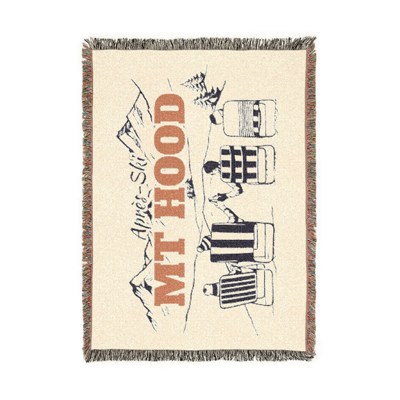 Mt Hood, Oregon Ski Town Throw Blanket | Mountain Woven Blanket