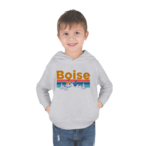 Boise Toddler Hoodie - Retro Mountain Sun Unisex Boise Toddler Sweatshirt