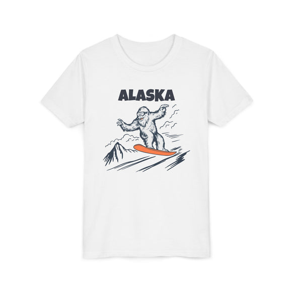 Alaska Yeti Snowboard Youth Tee - Funny Kids Skiing Shirt