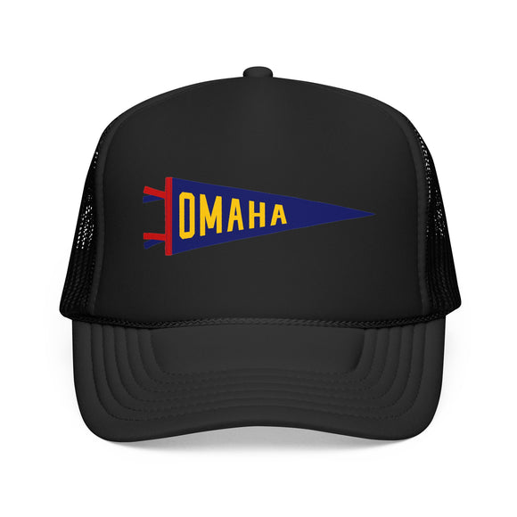 Omaha, Nebraska Pennant Trucker Hat — Retro Flag Foam Cap