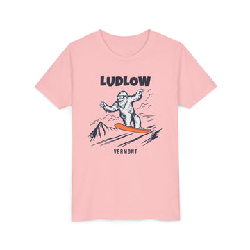 Buy pink Ludlow, Vermont Yeti Snowboard Youth Tee - Kids Skiing Shirt