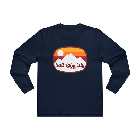 Salt Lake City, Utah Mens Base Long-sleeve Tee - Retro Ombre Heavy Weight Long Sleeve T-shirt