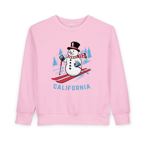 California Toddler Sweatshirt - Skiing Snowman California Toddler Crewneck Sweatshirt