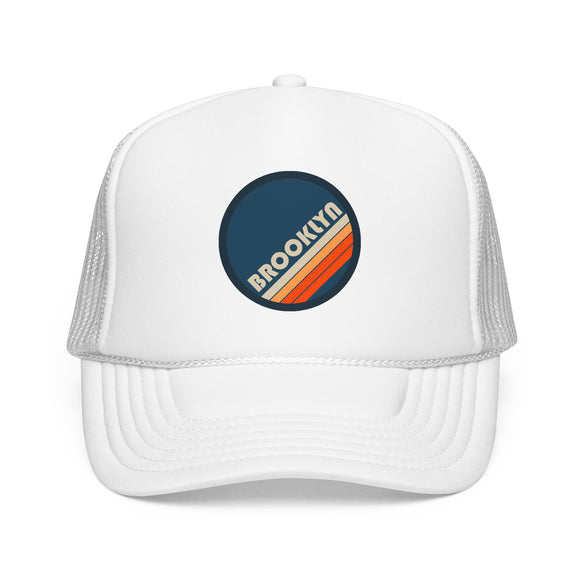 Brooklyn, New York Retro Trucker Hat — Vintage Striped Foam Cap