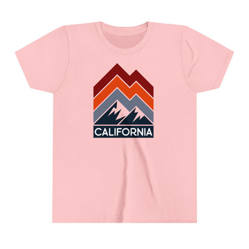 Buy pink California Youth Shirt - Retro Mountain California Kid's T-Shirt - Chevron Peaks