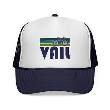 Buy dark-navy Vail, Colorado Retro Bike Trucker Hat - Vintage Style Vail Cap