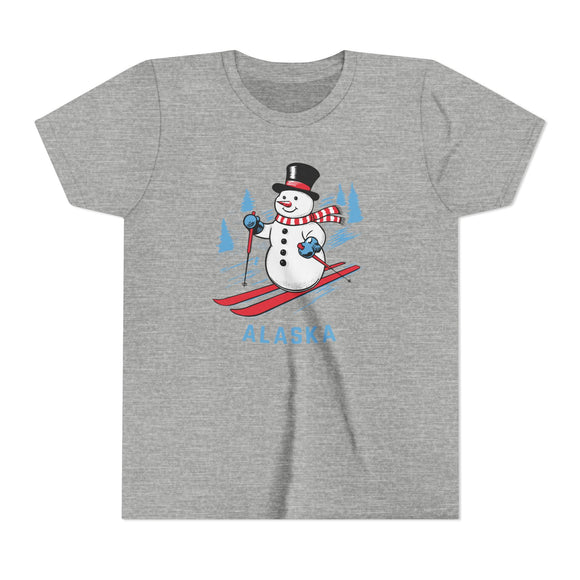 Alaska Youth Skiing Snowman Tee - Kids T Shirt