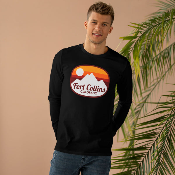 Fort Collins, Colorado Mens Base Long-sleeve Tee - Retro Ombre Heavy Weight Long Sleeve T-shirt