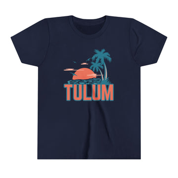 Buy navy Tulum, Mexico Youth Shirt - Retro Palm Tree Tulum Kid's T-Shirt