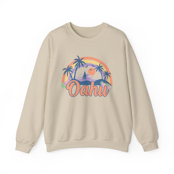 Oahu, Hawaii Sweatshirt - Unisex Retro Beach Crewneck Oahu Sweatshirt