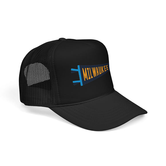 Milwaukee, Wisconsin Pennant Trucker Hat — Retro Flag Foam Cap