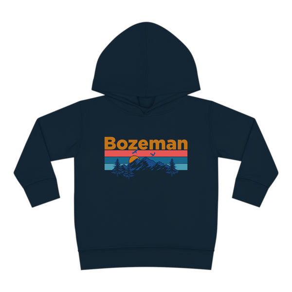 Bozeman Toddler Hoodie - Retro Mountain Sun Unisex Bozeman Toddler Sweatshirt