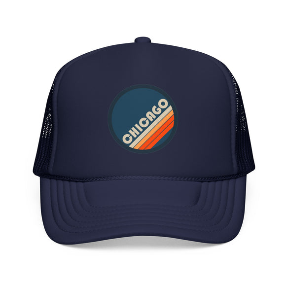 Chicago, Illinois Retro Trucker Hat — Vintage Striped Foam Cap