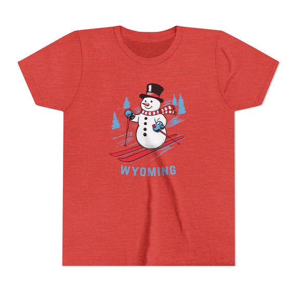 Wyoming Youth Skiing Snowman Tee - Kids T Shirt