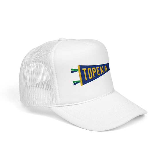 Topeka, Kansas Pennant Trucker Hat — Retro Flag Foam Cap