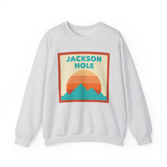 Retro Jackson Hole, Wyoming Sweatshirt, Mountain Sun Design, Unisex Crewneck, Gift for Outdoorsy Friends, Vintage Jumper