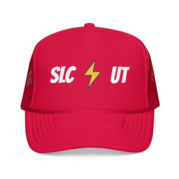 Salt Lake City, Utah Retro Trucker Hat - Lightning Foam Cap - Lightning Black