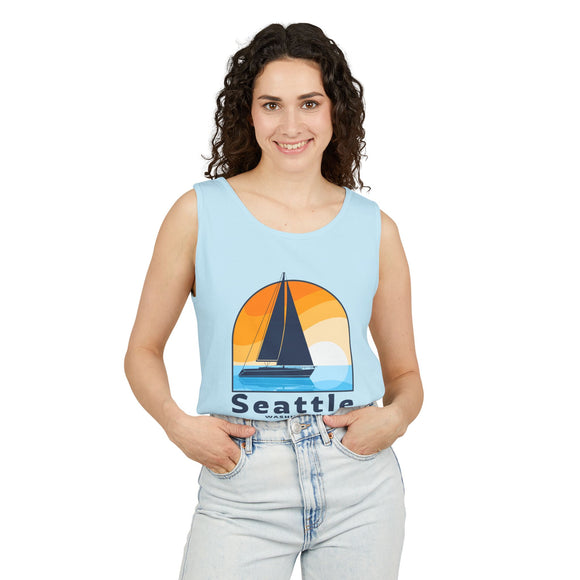 Seattle, Washington Sailboat Tank Top | Comfort Colors 100% Cotton