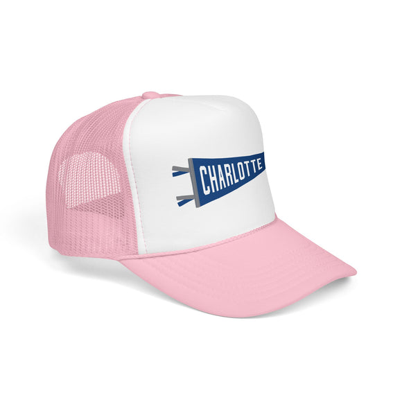 Charlotte, North Carolina Pennant Trucker Hat — Retro Flag Foam Cap