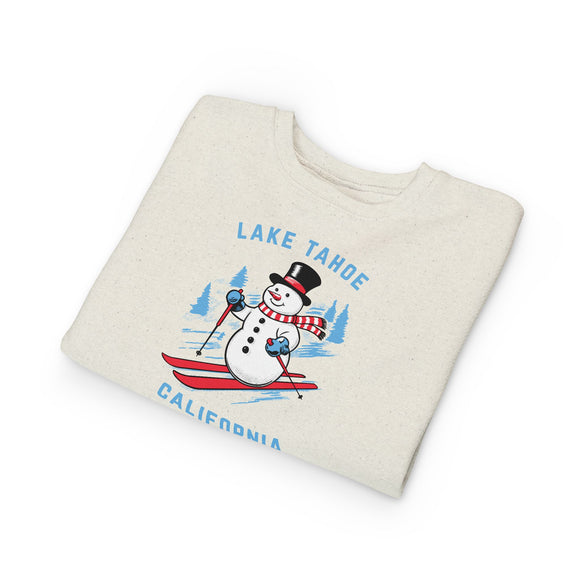 Lake Tahoe, California Toddler Sweatshirt - Skiing Snowman Lake Tahoe Toddler Crewneck Sweatshirt