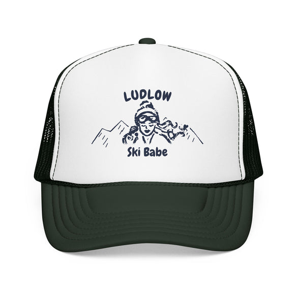 Ludlow, Vermont Ski Babe Trucker Hat — Foam Mesh Cap