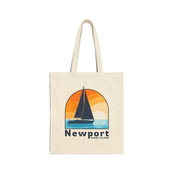Newport, Rhode Island Cotton Canvas Tote Bag Sailboat - 15" x 16"