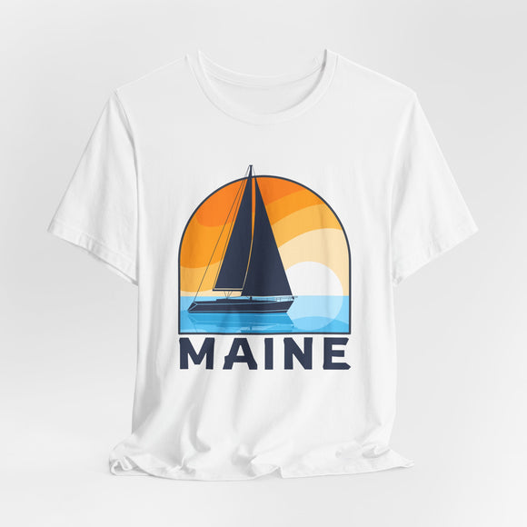 Maine T Shirt - Retro Sailboat Maine Tee