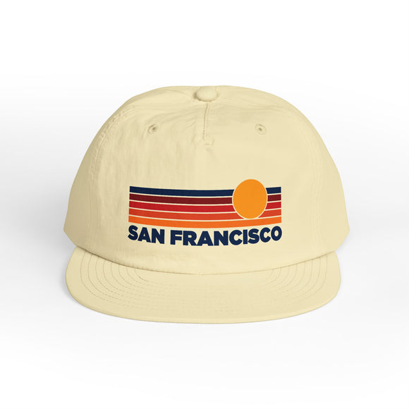 San Francisco, California retro sunset Surf Cap | vintage striped sun state hat
