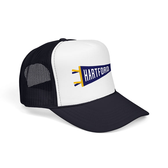 Hartford, Connecticut Pennant Trucker Hat — Retro Flag Foam Cap