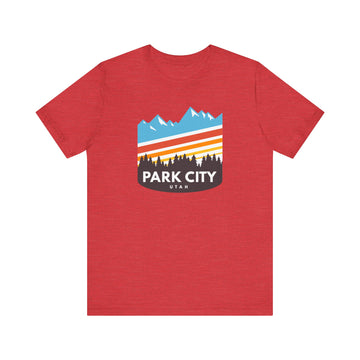 Buy heather-red Park City, Utah T-Shirt - Retro Unisex Park City Shirt - Blue Forest Skyline
