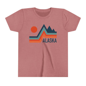 Buy heather-mauve Alaska Youth Shirt - Retro Mountain Alaska Kid's T-Shirt - Minimal Peak