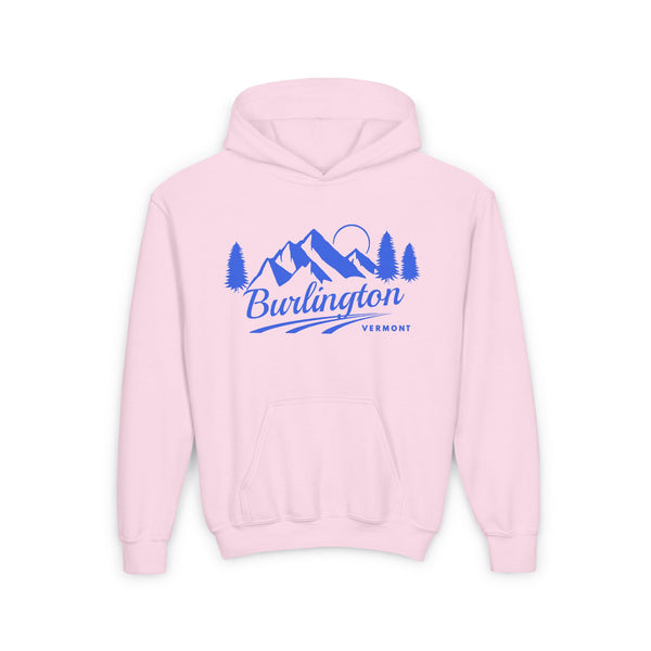 Retro Burlington, Vermont Youth Hoodie - Mountain Burlington, Vermont Kids Sweatshirt, Cute Burlington, Vermont Children's Pullover