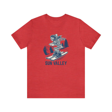 Buy heather-red Sun Valley, Idaho T-Shirt - Skeleton Skier Unisex Sun Valley Shirt