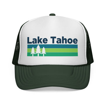 Buy dark-green Lake Tahoe, California Retro Trees Trucker Hat - Vintage Style Lake Tahoe Cap