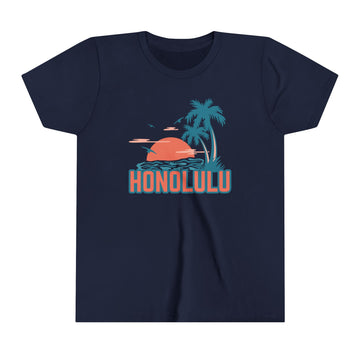 Buy navy Honolulu, Hawaii Youth Shirt - Retro Palm Tree Honolulu Kid's T-Shirt