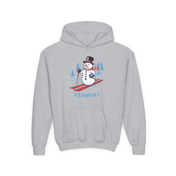 Vermont Youth Hoodie - Skiing Snowman Kids Vermont Hooded Sweatshirt - 0