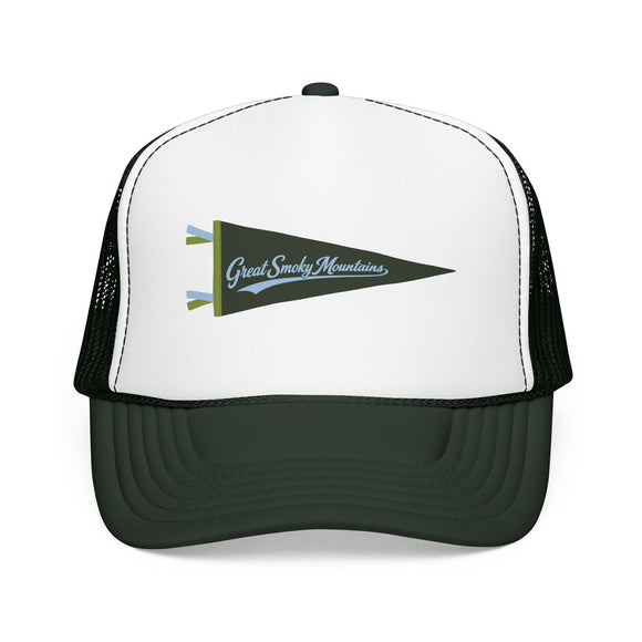Great Smoky Mountains National Park Pennant Trucker Hat — Vintage Foam Mesh Cap