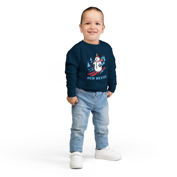 New Mexico Toddler Sweatshirt - Skiing Snowman New Mexico Toddler Crewneck Sweatshirt