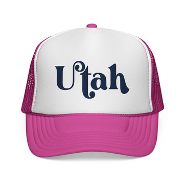 Buy pink Utah Script Trucker Cap | State Retro Typography