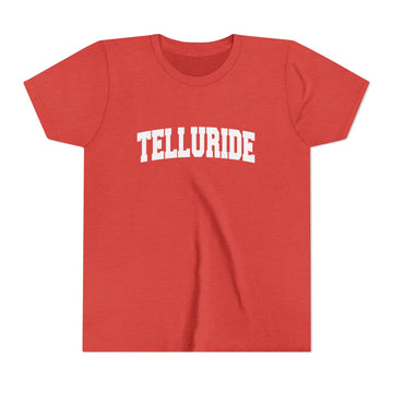 Buy heather-red Telluride, Colorado Youth Graphic Tee - Kids Telluride T Shirt