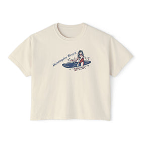 Huntington Beach, California Surfer Girl Tee | 100% Cotton Women's Boxy Tee