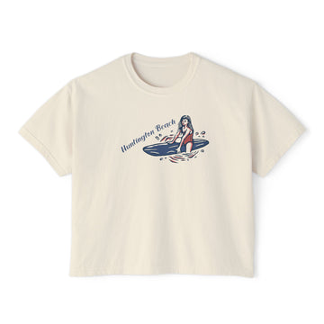 Huntington Beach, California Surfer Girl Tee | 100% Cotton Women's Boxy T-Shirt
